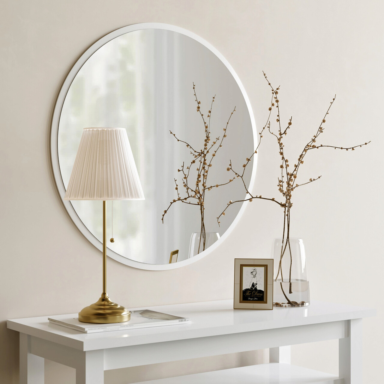 Oglinda decorativa, Hanah Home, Dekoratif Yuvarlak Ayna Beyaz A706, 60x60x2.2 cm, Alb - imagine 7
